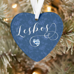 Lesbos, Greek Heart In Flag, Greece Snowflake Ornament