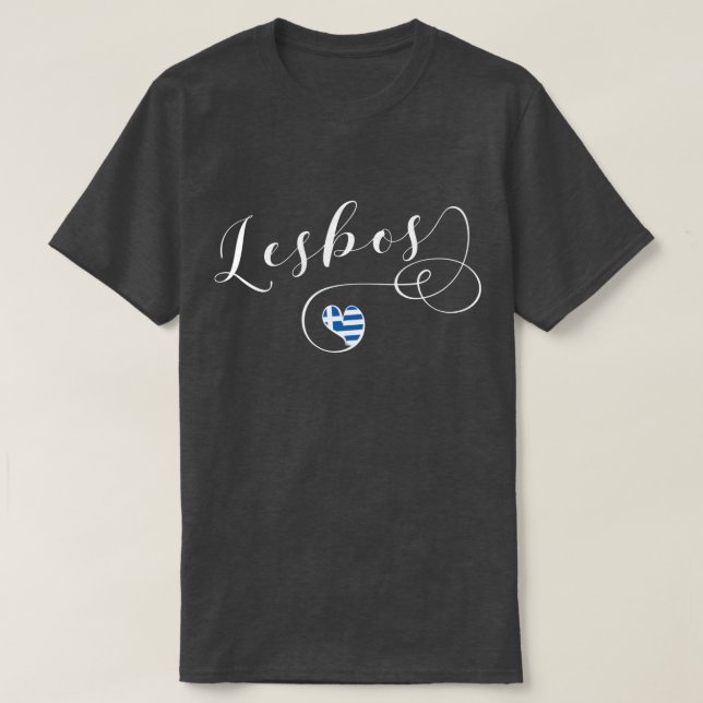 Lesbos, Greek Heart In Flag, Greece  T-Shirt (Design Front)