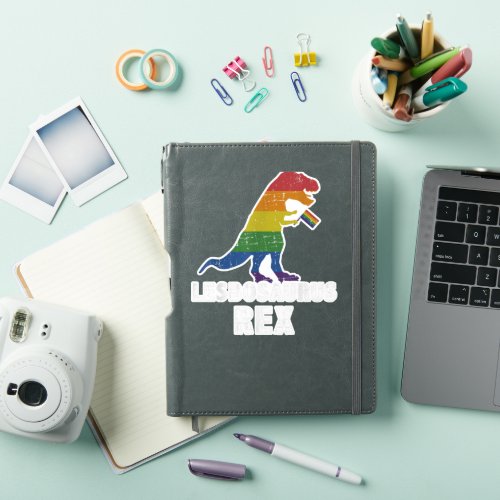 Lesbosaurus rex dinosaur in rainbow flag for lesbi sticker