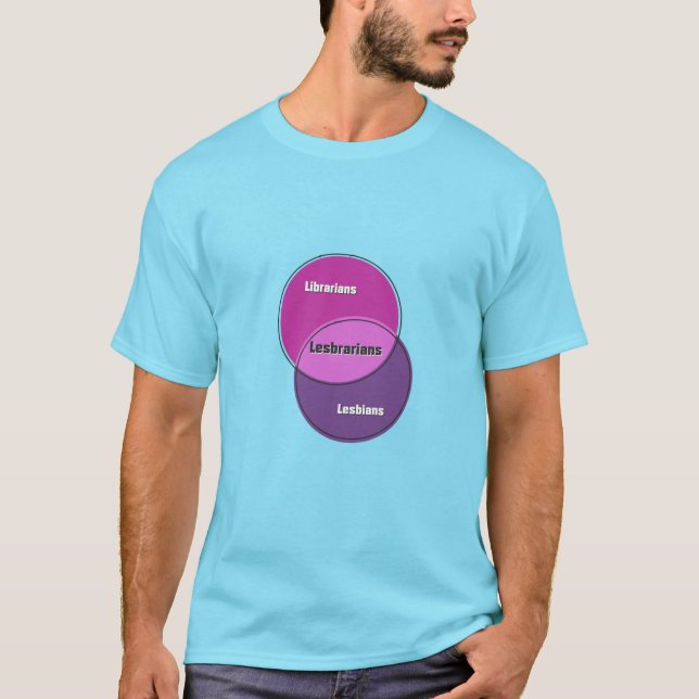 Lesbrarians Lesbians Librarians venn diagram T-Shirt (Front)