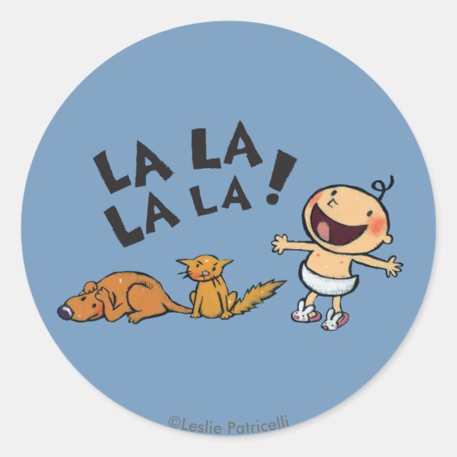 Leslie Patricelli Singing Baby with Bunny Slippers Classic Round Sticker (Front)