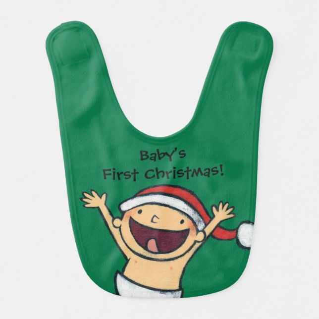 Leslie Patricelli's Baby Dancing In Santa Hat Baby Bib (Front)