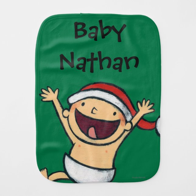 Leslie Patricelli's Baby Dancing In Santa Hat Burp Cloth (Front)