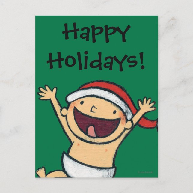 Leslie Patricelli's Baby Dancing In Santa Hat Holiday Postcard (Front)