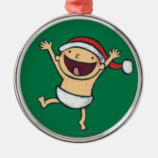 Leslie Patricelli's Baby Dancing In Santa Hat Metal Ornament