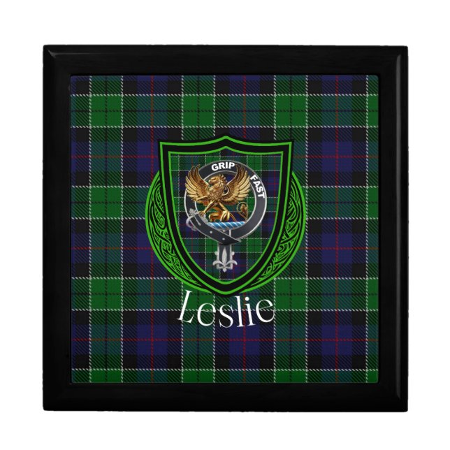 Leslie Scottish Clan Tartan & Crest Gift Box (Front)