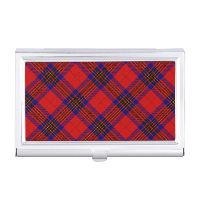 Leslie tartan red blue purple plaid business card holder (Front)