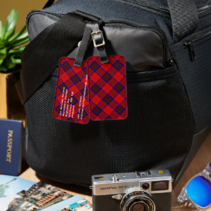 Leslie tartan red blue purple plaid luggage tag