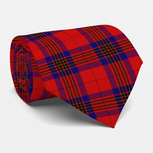 Leslie tartan red blue purple plaid neck tie (Rolled)