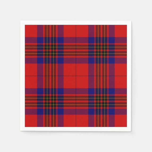 Leslie tartan red blue purple plaid paper napkins (Front)