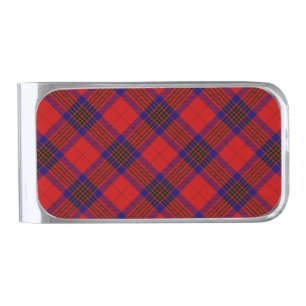 Leslie tartan red blue purple plaid silver finish money clip
