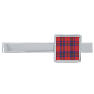 Leslie tartan red blue purple plaid silver finish tie bar