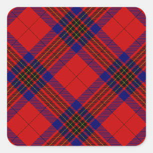 Leslie tartan red blue purple plaid square sticker