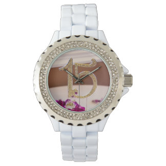 Leslie's Quinceanera Rhinestone White Enamel Watch