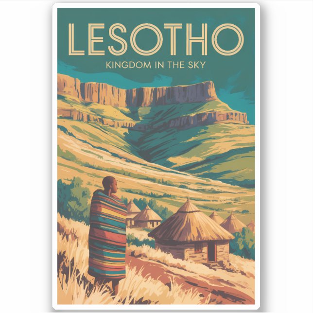 Lesotho Drakensberg Illustration Travel Art Retro Sticker (Front)