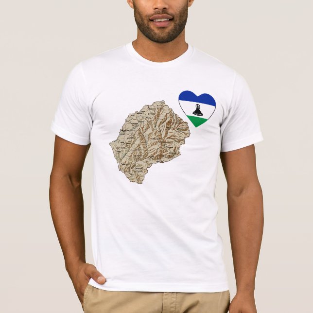 Lesotho Flag Heart and Map T-Shirt (Front)