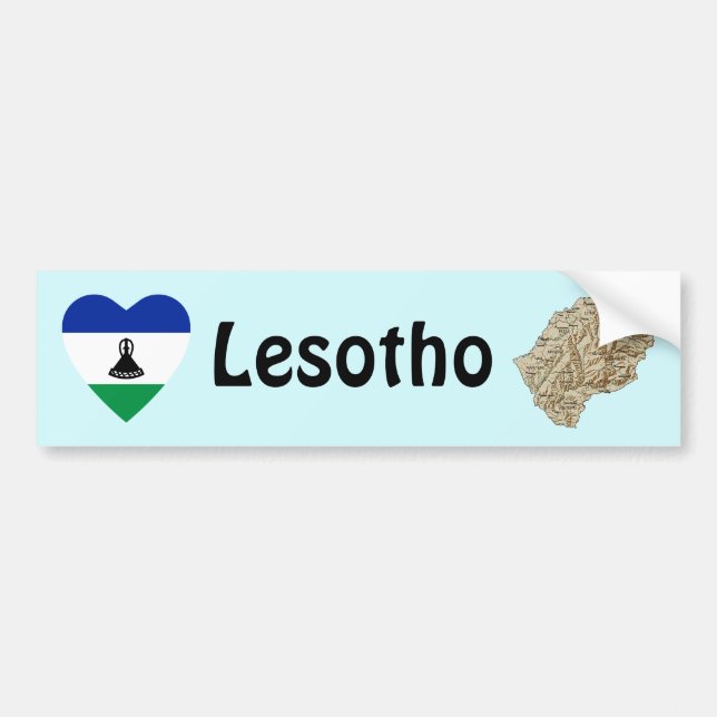 Lesotho Flag Heart + Map Bumper Sticker (Front)