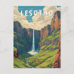 Lesotho Illustration Travel Art Vintage Postcard