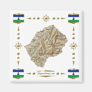 Lesotho Map + Flags Magnet