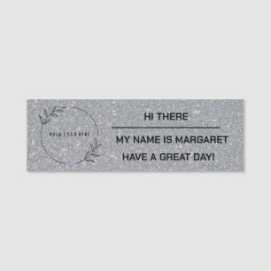 Less formal generic name tag. Silver effect Tag