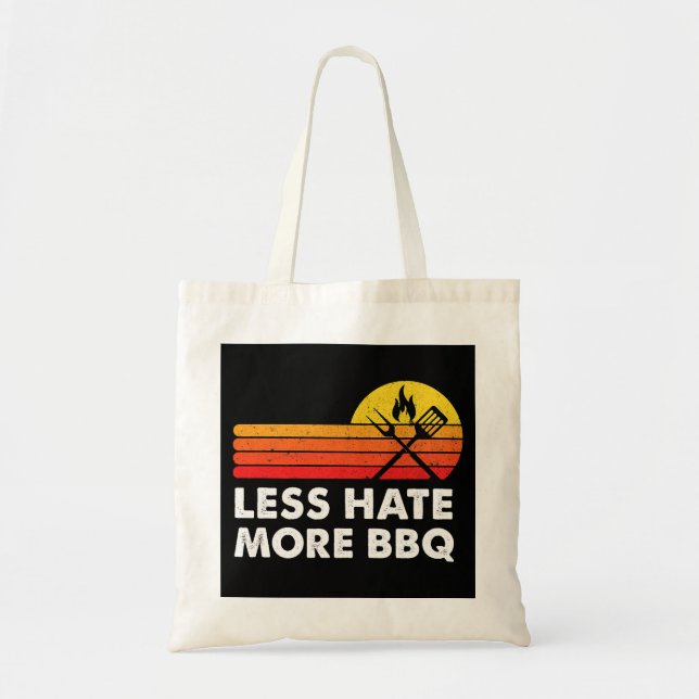 Less Hate More BBQ Smoke Meat Flame Quote Home Coo Tote Bag (Front)