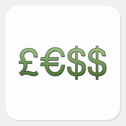 less money Symbols Pound Euro Us Dollar Square Sticker
