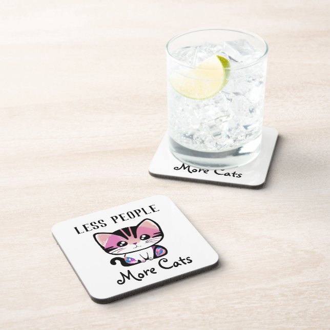 Less People, More Cats Beverage Coaster (Right Side)