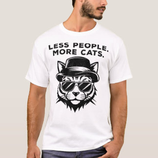 Less People More Cats Black Fedora T-Shirt