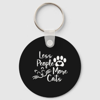 Less People More Cats Kitty Cat Lover Keychain