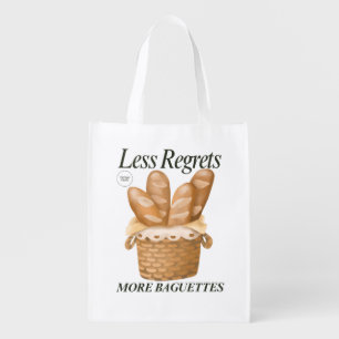 Less Regrets More Baguettes Funny French Bread Grocery Bag