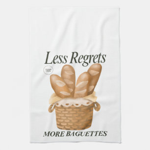 Less Regrets More Baguettes Funny French Bread Kitchen Towel