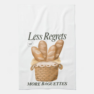 Less Regrets More Baguettes Funny French Bread Kitchen Towel