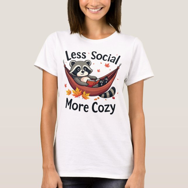 Less Social, More Cozy - Raccoon in Hammock T-Shirt (Front)