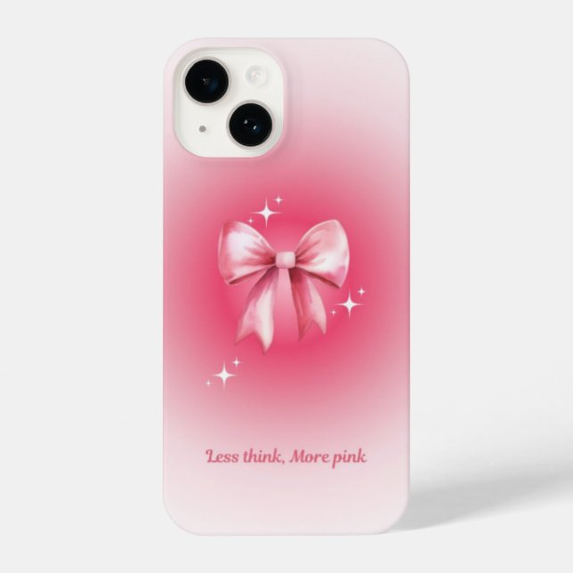 'Less Think. More Pink' Aesthetic Bow-Tie Design iPhone Case (Back)