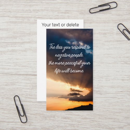 Less you respond to negative people sunset photo business card