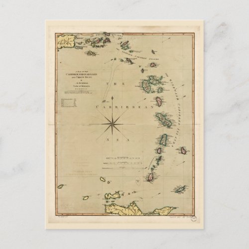 Lesser Antilles Map 1789 Postcard