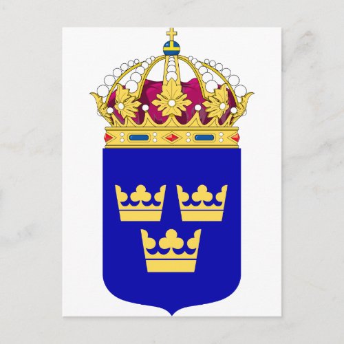 Lesser Coat of Arms Sweden Official Symbol Logo Postcard