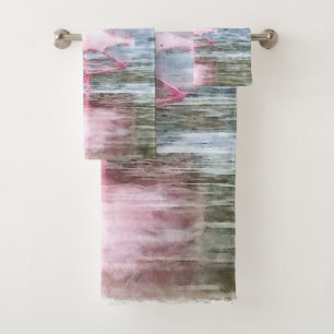 Lesser Flamingo Watercolor Bath Towel Set