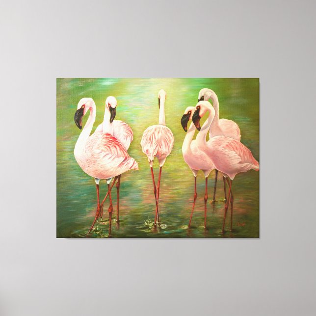Lesser flamingos painting art canvas print (Front)