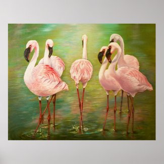 Lesser flamingos painting art