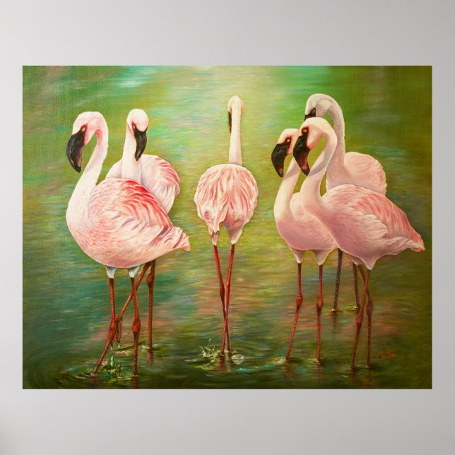 Lesser flamingos painting art poster (Front)