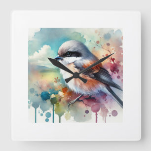 Lesser Grey Shrike 010824AREF131 - Watercolor Square Wall Clock