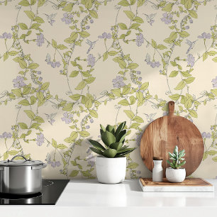Lesser Periwinkle & Hummingbirds Lavender Lilac Wallpaper