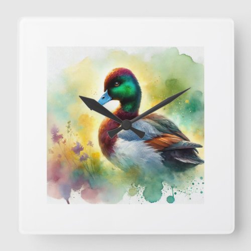 Lesser Scaup 050724AREF108 _ Watercolor Square Wall Clock