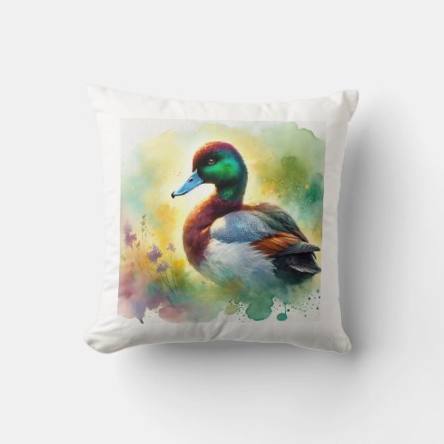 Lesser Scaup 050724AREF108 _ Watercolor Throw Pillow