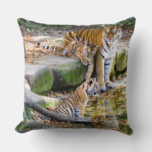 Lessons Of Life Mother Tiger And Cubs Throw Pillow (Front)