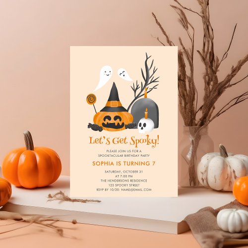 Lest Get Spooky Cute Birthday Halloween Invitation