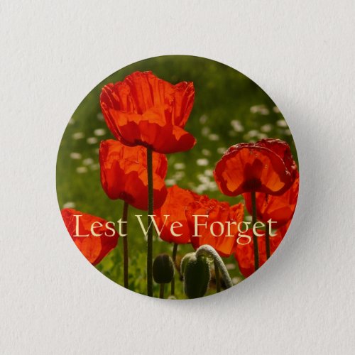 Lest We Forget Poppy Button Badge
