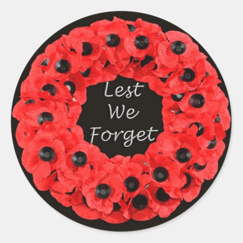 Lest We Forget Poppy Wreath Classic Round Sticker