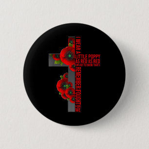Lest We Forget Red Poppy Flower Usa Memorial Button